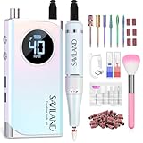 Saviland Electric Nail File 40000RPM: Professional Rechargeable Nail Drill for Acrylic Nails Gel Polishing Removing Adjustable Speed Low Vibration Safe E File with 13 Drill Bits for Nails Manicure