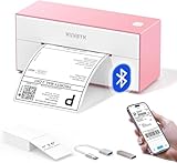 MUNBYN Shipping Label Printer Bluetooth, Thermal Label Printer 4x6, Postage Label Printer for Business, Compatible with Etsy, Shopify, eBay, Royal Mail, DHL, DPD, Evri, No Ink and Toner, 129B, Pink