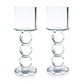 London Boutique Set 2 Decorative Gift Present Crystal Clear Cylinder Candle Holder 20cm