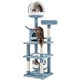 Yaheetech 155cm Tall Ocean-themed Cat Tree, Multi-Level Cat Tower W/Shark's Mouth-shaped Condo, Fish-shaped Platform, Scratching Posts, Cat Scratching Tree Play Tower for Big Cats