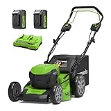 Greenworks 48V (2x24V) Self Propelled Cordless Lawnmower for Large Lawns up to 480m2, 46cm Cutting Width, 55LBag PLUS Two 4Ah Batteries and Twin Charger, 3 Year Guarantee GD24X2LM46SPK4X