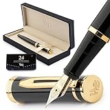 Wordsworth & Black Fountain Pen Set, Medium Nib, Includes 24 Ink Cartridges and Ink Refill Converter, Gift Case, Journaling, Calligraphy, Smooth Writing Pens [Black Gold], Perfect for Men and Women