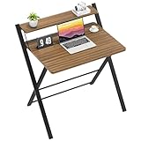 GreenForest Folding Desk No Assembly Required Large Size,Computer Desk with 2-Tier Shelf Laptop Foldable Table for Small Spaces, Espresso