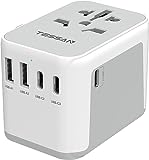 Universal Adapter, TESSAN Worldwide Travel Plug Adaptor with 2 USB A and 3 USB C Ports, International Travel Adapter for EU, UK, USA, AU, Power Socket Charger for Multi Countries