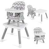 COSTWAY High Chair for Babies and Toddlers, 6 in 1 Convertible Highchair/Table Chair Set/Building Block Table/Booster Seat/Toddler Chair with Safety Harness, Removable Tray (White+Grey, 58x58x98cm)