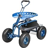 VEVOR Garden Cart Rolling Workseat with Wheels, Gardening Stool for Planting, 360 Degree Swivel Seat, Wagon Scooter with Steering Handle & Utility Tool Tray, Use for Patio, Yard, and Outdoors, Blue