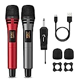 Wireless Microphone TONOR Professional UHF Cordless Handheld Dynamic Karaoke Singing Mic set with Rechargeable Receiver for Karaoke Machine, Wedding, DJ, Party, Speech, Church, Class Use TW320Grey&Red