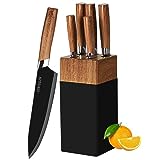 lapelux Kitchen Knife Set - 5 Piece Knife Set with Block, Wood Grain Handle, Stainless Steel Knivese with Chef, Bread, Slicer, Utility, Paring Knife for Cutting Meat/Vegetables/Fruit.…