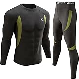 UNIQUEBELLA Thermal Underwear Men Set Long Sleeve Tops Long Johns Thermal Base Layer Bottom Fleece Lined Quick Drying for Workout Skiing Running Hiking, Black 1, XL