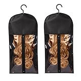 2PCS Portable Wig Hanger,Dust-Proof Wig Storage Bags,Wig Bags Storage with Hanger,Protection Hair Extension Storage Bag,Wigs Accessories for Women Hair (Black)