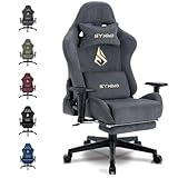 Symino Gaming Chair, Computer Chair with Footrest, Headrest and Lumbar Support, Ergonomic PC Chair, Height Adjustable Rotating Task Chairs, Gray