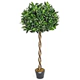 CHRISTOW Artificial Bay Tree In Pot, Large 3ft 4ft Tall Indoor Outdoor Garden Topiary Ball, Twisted Wooden Trunk, Realistic Lush Green Leaves, Home Office Restaurant (4ft, 1 pack)