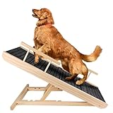 Masthome Wooden Folding Dog Ramp, 4 Adjustable Height 10" to 23.6" Dog Steps for Car Bed Sofa, Non-Slip Pet Ramp with Handrail for Large Dogs Small Dogs Cats, Weight Capacity 100lbs