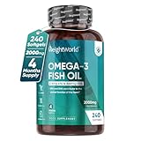 Omega 3 Fish Oil 2000mg - 240 Capsules (4 Months Supply) - 674mg EPA & 468mg DHA - Cod Liver Oil Capsules Alternative - High Strength Omega 3 Fatty Acids Supplements for Eyes, Brain & Heart (EFSA)