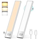 MEDE Under Cabinet Kitchen Lights,3 Color Temperature Motion Sensor Lights Indoor Rechargeable,76 LED Dimmable Wardrobe Lights with Power Display,Wireless Cupboard Lights for Closet,Stair,Bedroom-22cm