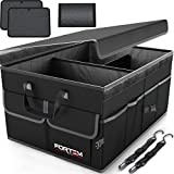 FORTEM Car Boot Organiser, Car Storage Organiser, Car Accessories, Collapsible Multi Compartment Car Organiser, Car Boot Tidy, Non Slip Bottom, Adjustable Securing Straps (Black,Standard)