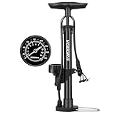 VOGORA Bike Pump with Pressure Gauge, Bicycle Pump with Presta & Schrader Valves Bike Pump for all Bikes, Foot Pump for Car Tyres, Road Mountain Bikes & Balls