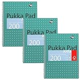 Pukka Pad, A4 Metallic Jotta Book 3 Pack – 21 x 30cm – Wirebound Notebook with 8mm Lines and 80GSM Paper – Features 4-Hole Punch Margins and Perforated Edges - 200 Pages, Green