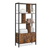 VASAGLE Bookshelf, Storage Shelf, Large Bookcase with Doors, 4 Shelves, Stable Steel Structure, Industrial Style, for Living Room, Office, Rustic Brown and Ink Black LBC022B01