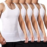 FALARY Mens Vest Tops Pack of 5 Tank Tops Fitted 100% Cotton Basic Plain Color Underwear and Colours White M