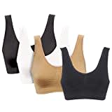 PBE 4 Pack Ultimate Comfort Padded Bra Comfort Bra, Womens Sports Bras Removable Pads Plus Size Sleep Bras, Wireless for Girls & Women. Yoga, Bralette, Maternity Friendly Stretch Crop Tops Vest. S-5XL