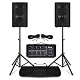 Power Dynamics Complete PA System Package - SL8 8" PA Speakers, 8 Channel Mixer Amplifier & Stands