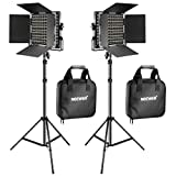 NEEWER 2 Pieces Bi-color 660 LED Video Light and Stand Kit Includes:(2)3200-5600K CRI 96+ Dimmable Light with U Bracket and Barndoor and (2)75 inches Light Stand for Studio Photography, Video Shooting