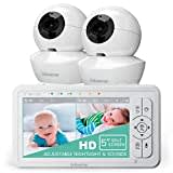 Babysense UPGRADED 720p 5" HD Split-Screen Baby Monitor, Video Baby Monitor with 2 HD Cameras and Audio, Adjustable Night Light, White Noise and Lullabies, Long Range, 4xZoom, 4000mAh Battery