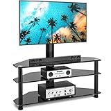 RFIVER Corner TV Stand for 32-70 inch LED LCD OLED Plasma Flat Curved TVs, Height Adjustable TV Cabinet With Bracket up to 40kgs, Swivel TV Floor Stand with Tempered Glass Shelves Max VESA 600x400mm