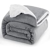 Aisbo Sherpa Fleece Blanket Grey Throws - Thick Warm Soft Throw Blanket for Bed Double Size, 150x200cm Fluffy Microfiber Solid Twin Blankets for Sofas Couch, Gray