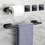 JiGiU 5 Pieces Black Towel Rail Set, Self Adhesive Bathroom Hardware Kit 16 inch Hand Towel Holder,Toilet Paper Holder & 3 Towel Hook SUS304 Stainless Steel Towel Bar No Drilling Bathroom Accessories