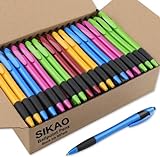 Sikao 60 Pack Gripped Slimster Retractable Ballpoint Pens, Bulk Pens Black Ink Medium Point 1.0mm, Smooth Writing Pens for School Office, Ball Point Pens Multipack, Click Pens