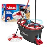 Vileda Turbo Microfibre Mop and Bucket Set, Spin Mop for Cleaning Floors, Set of 1x Mop and 1x Bucket,Grey/Red,48.5 x 27.5 x 28 cm