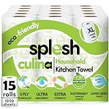 Splesh Culina Kitchen Towel - 15 XL Rolls (1050 Sheets) 3 Ply Ultra Absorbent & Extra Strong, Large Eco-Friendly Household Kitchen Rolls - 70 Super Sized Triple Layered Sheets Per Roll