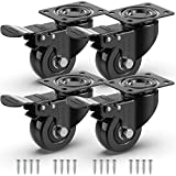 GBL Heavy Duty Castor Wheels with 4 Brakes + Screws - 50mm - 200 kg Load - Set of 4 - No Floor Marks Silent Caster Wheels for Moving Furniture - Rubbered Swivel Trolley Wheels - Black Castors