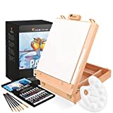 Acrylic Paint Set for Artists - with Box, Wood Easel, 24 Tubes of Acrylic Paints, 6 Paintbrushes, Blank Canvas, Spatula, and Mixing Palette - Portable Travel Kit