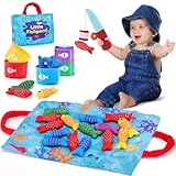 hahaland Montessori Toys for 1 Year Old, 10 in 1 Fabric Fishing Game for Kids Baby Toys for 1 2 3 Year Old Boys Girls, with Stacking Cups- Number Counting, Color Sorting, Shape Learning Baby Gifts