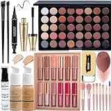 Make-Up Sets,All In One Make Up Set For Women,Makeup Kit Includes 40 Colors Eyeshadow Palette Mascara Foundation & Face Primer Eyeliner Stamp Lip Gloss Set Eyebrow Soap Makeup Sponge (SET A)