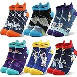 Welwoos Kids Boys Ankle Socks No Show Funny Odd Cute Cartoon Novelty Funky Cotton Low Cut Socks 6 Pairs Gifts Stocking Fillers for Boys Kids(Space,5-8 Y)