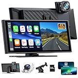 LAMTTO Wireless Car Stereo for Apple Carplay with 4K Dash Cam Front and Rear, 9.26'' Touch Screen Carplay Car Radio,1080P Backup Camera/Loop Recording/GPS Navigation/Mirror Link/64G TF