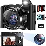 Digital Camera 4K, 64MP Autofocus Digital Camera Selfie Camera for Photography, Compact Digital Camera,Vlogging Camera for Youtube with Anti-shake, Flash,16X Digital Zoom, 32GB Card