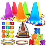 Bean Bag Toss Game Toys - Light Up 3 in 1 Carnival Games Set, Cones Bean Bags Ring Toss, Garden Game Indoor Outdoor Throwing Games for Family Activity, Gifts for Age 3+ Years Old Girls Boys Toddlers