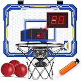 Indoor Basketball Hoop for Kids, Wall Mounted Mini Basketball Hoop with Electronic Scoreboard 3 Balls, Outdoor Sport Games Toy Gift for Boys Girls Age 5-12 Years