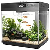 AQQA 14L Aquarium Starter Kits,Small Glass Fish Tank with Filter and LED Light,10 Colors Adjustable Nano Aquarium Tank,Self Cleaning Tropical Fish Tank Kit,for Betta Shrimp Goldfish