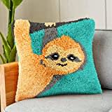 Myriad Choices Latch Hook Sloth Cushion Kits-43x43cm, DIY Latch Hook Sloth Pillowcase Carpet Embroidery Set, Crochet Canvas Pattern Needlework Crafts for Kids Adults and Beginners, 17x17inch