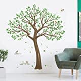 wondever Tree Wall Stickers Large Green Leaves Birds Peel and Stick Wall Decals for Living Room Bedroom TV Wall (H: 160cm)