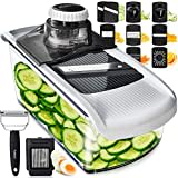 Kitchen Mandoline Vegetable Slicer - Mandoline Food Slicer - Veggie Julienne Cutter & Cheese Grater - Potato Veg Slicer - Kitchen Tools & Gadgets (11-in-1 White)