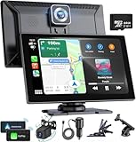 Apple Carplay Screen for Car, 9" Portable Apple Carplay Android Auto Car Stereo with 4K Dash Cam & 1080P Backup Camera, Wireless Car Play Screen GPS Navigation & Voice Control, Mirror Link, BT/FM/AUX