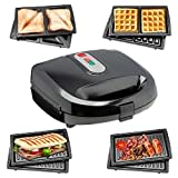 Sensio Home Multi Functional 3 in 1 Stylish Waffle, Deep Fill Sandwich, Panini or Grill Maker Machine Interchangeable Non Stick Easy Clean Plates, Secure Lock Plus Ready & Power Lights, Powerful Iron