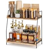 ANBOXIT Coffee Station Organizer for Countertop, Coffee Bar Accessories and Organizer, Wooden Kitchen Counter Shelf, 2 Tier Coffee Condiment Storage, Coffee Caddy for Kitchen, Home, Office - Brown